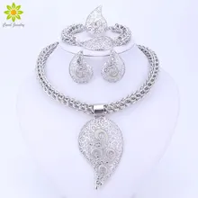 Свадебные африканские бусы Ювелирные наборы для женщин Серебряный Цвет Кристалл ожерелье серьги браслет кольцо аксессуары