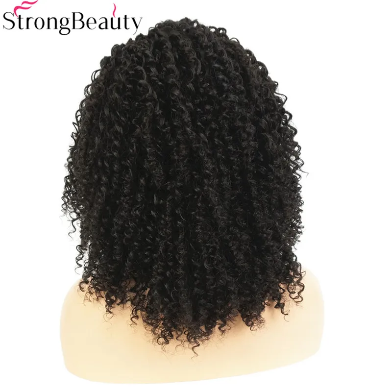 StrongBeauty синтетический парик фронта шнурка натуральный парик из черных кудрявых волос термостойкие волокна волос