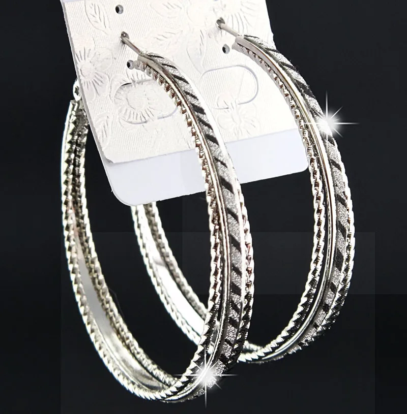 

Fashion Hot Sale 3 rows Silver Frosted Zebra Printed Big Hoop Earrings for Womens Bridal Party Jewelry B1058