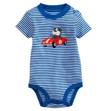 Хлопковые комбинезоны для детей; летняя одежда с короткими рукавами для мальчиков; комбинезоны в синюю полоску с изображением собаки Bebe; Одежда для новорожденных; топы