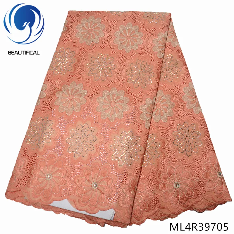 

BEAUTIFICAL cotton african lace fabrics 5yards swiss lace nigerian fabrics with stones Latest dry cotton lace fabric ML4R397