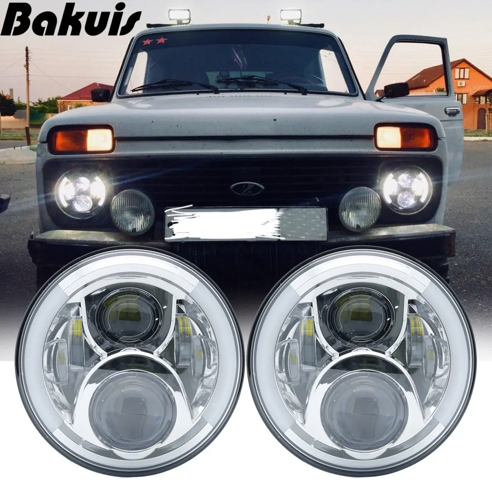 Для lada niva 4x4 suzuki samurai 7 &quotсветодиодный DRL H4 Halo Фары для ваз 2101 дюймов светодиодный