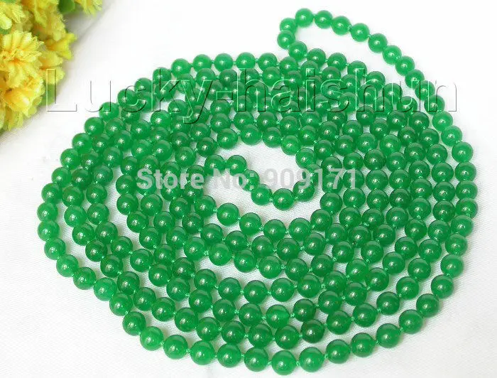

Free Shipping>>> AAA 100" 8mm round healthy green jade bead necklace