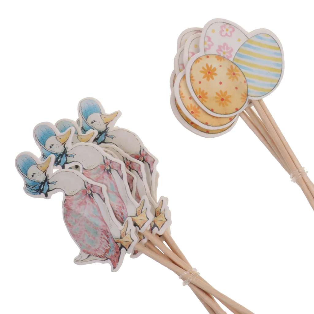 48pcs Happy Easter Rabbit Egg Cupcake Topper Cake Sticks Table Centerpieces Decor Kids Gift Birthday Party Favors 
