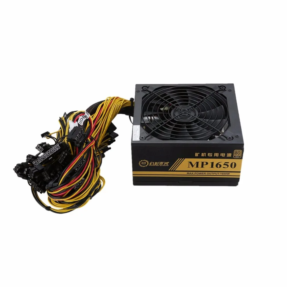 1600W Modular Power Supply For 6 GPU Eth Rig Ethereum Coin Mining Miner Machine with Low Noise Cooling Fan for Miner and Server