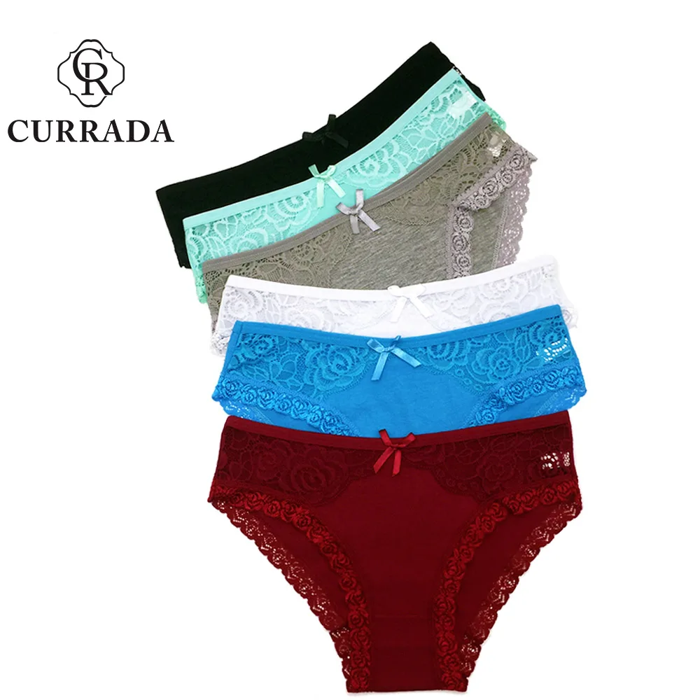 

CURRADA 5pieces/lot sexy lace lingerie transparent underwear women briefs cotton low waiste intimates mujer panties femme pantay