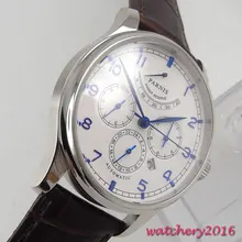 Fashion 42mm parnis white dial blue Marks 2017 luxury brand watch mens Sapphire glass miyota 9100 Automatic Men’s business Watch