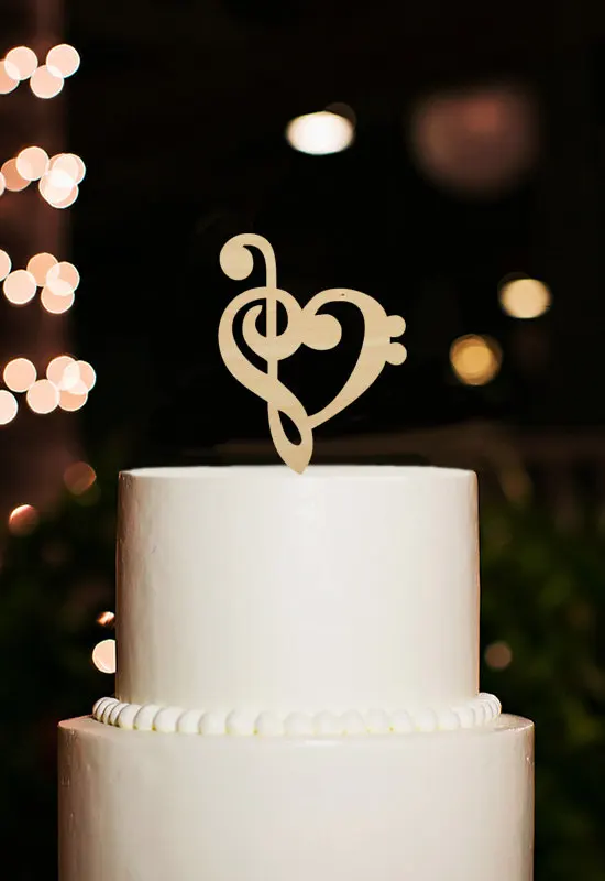 Music Note Cake Topper, Custom Wedding Cake Topper, Heart Cake Topper