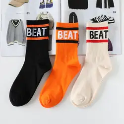 Женские носки с принтом, дышащие носки средней длины с надписями, женские спортивные носки скейтбордиста в стиле хип-хоп