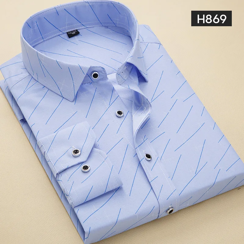 Высокое качество Для мужчин s Бизнес Повседневное Длинные рукава Для мужчин плюс Размеры рубашка Классический Полосатый мужской социальной Мужская классическая рубашка в клетку брендовая одежда - Цвет: H869