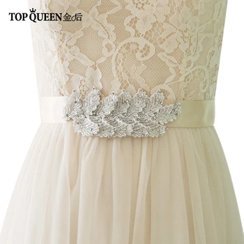

TOPQUEEN Wedding Dress Belts Silver Glitter Belt Belt Rhinestones Woman Jeweled Belt Sequin Beaded Belts Stone Belt S297