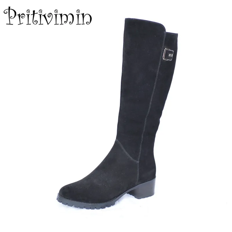 2018 Ladies suede leather knee high boots winter woman warm real fur lined shoe female thick heel riding boots Pritivimin FN38 2018 Ladies suede leather knee high boots winter woman warm real fur lined shoe female thick heel riding boots Pritivimin FN38