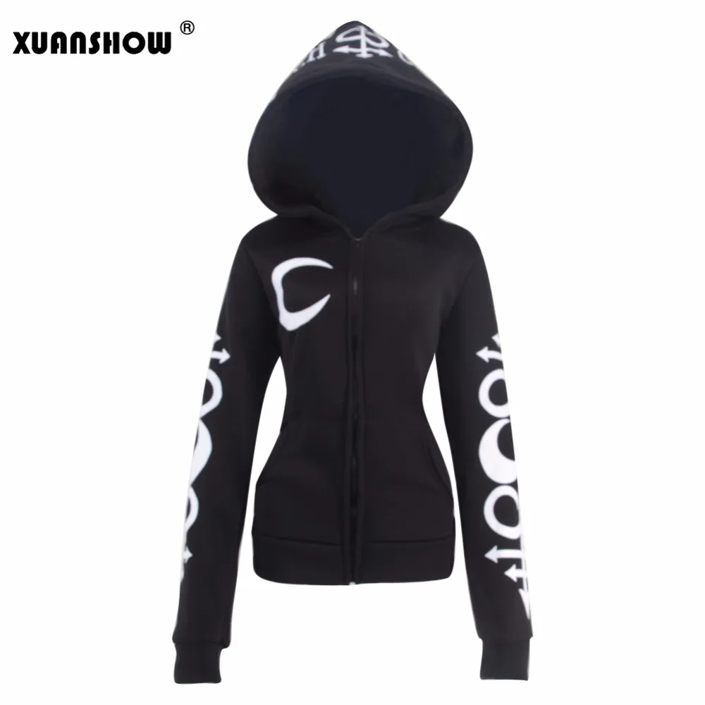 XUANSHOW 2018 Women Hoodies Clothes Gothic Punk Moon Letters Printed Sweatshirts Winter Autumn Long Sleeve Jacket Zipper Coat Hoodies