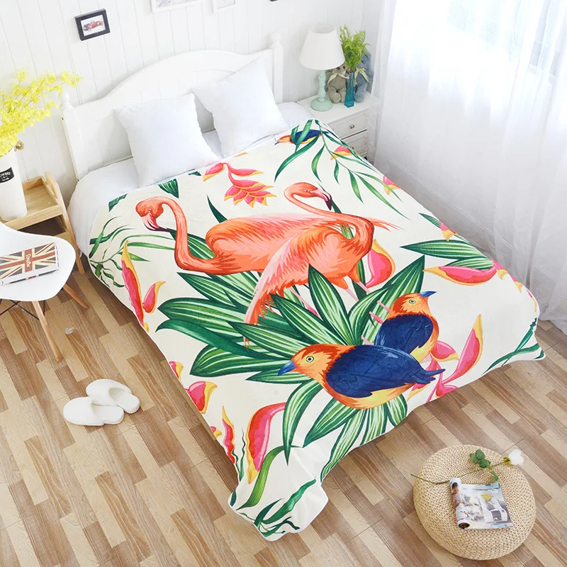 Drop Ship Flamingo Tropical Plants Fleece Blankets for Beds Adults Kids