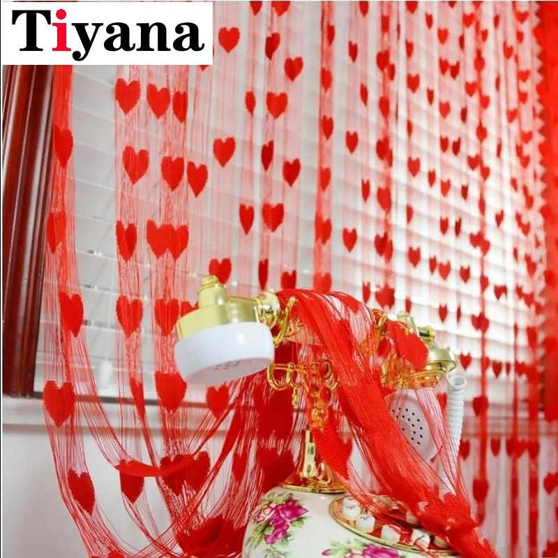 Тюлевые занавески Tiyana с сердечками для спальни, кухни, декоративные занавески для дверей, занавески из пряжи 100 см* 200 см P240D2