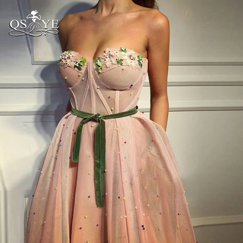 QSYYE, розовые вечерние платья, очаровательное милое зеленое бархатное платье в пол с объемным цветком, фатиновое длинное платье для выпускного вечера, вечерние платья