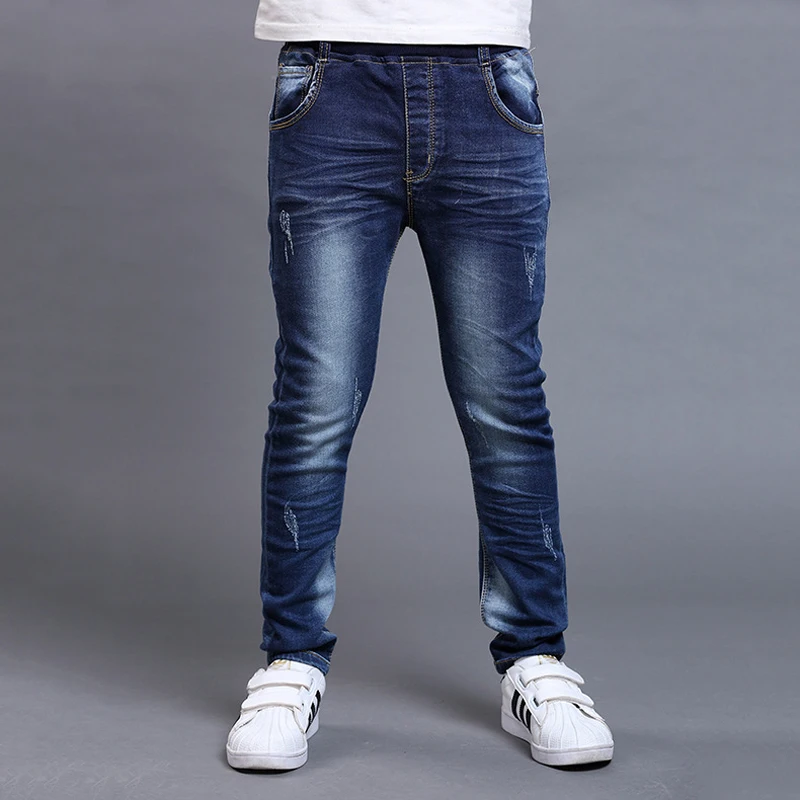 

Boys Pants Jeans 2018 Fashion Boys Jeans Elastic Pants Children's Soft Denim Trousers Kids Dark Blue Designed Pants TZ08