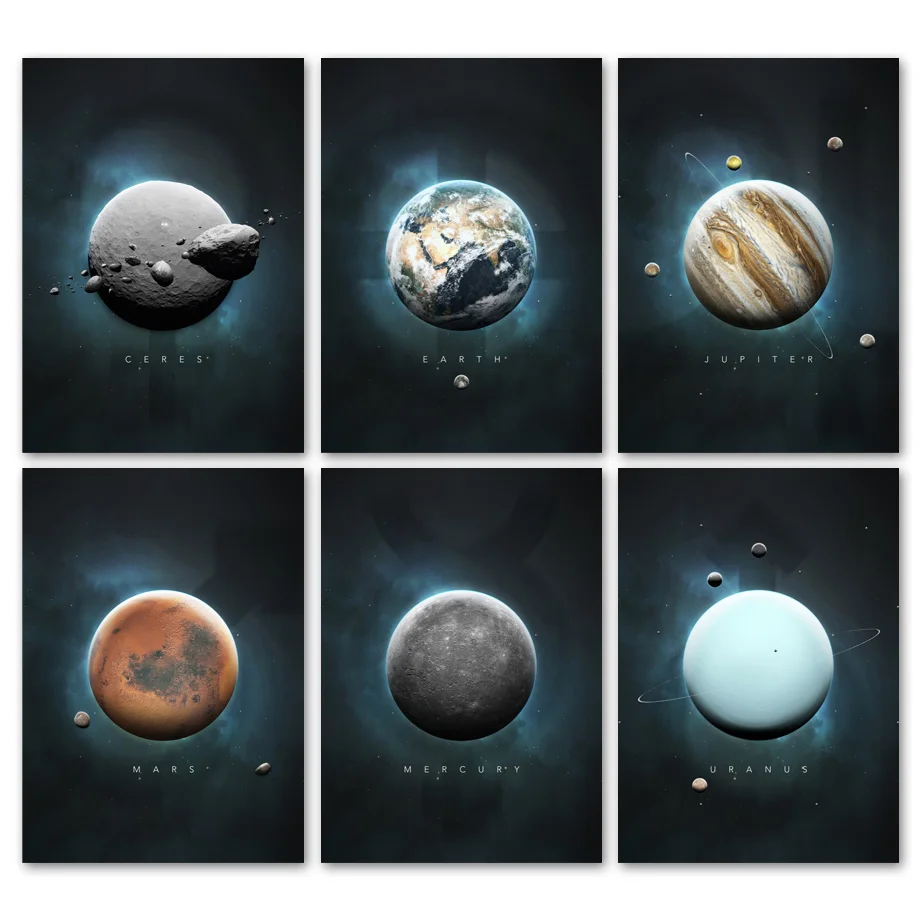 Framed Print Picture Poster Art Space Universe Galaxy Mars Moon Planet Earth