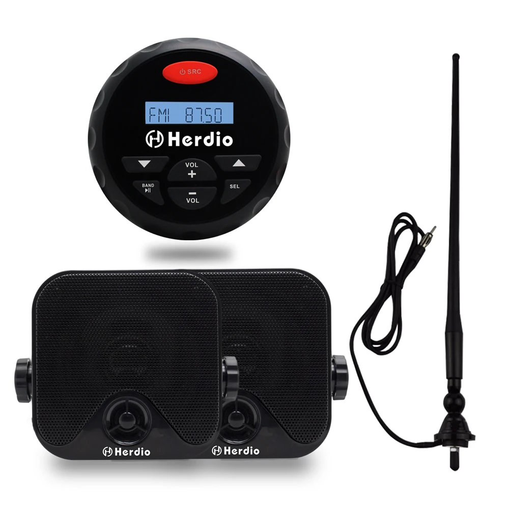 US $108.79 Waterproof Marine Bluetooth Radio Stero Boat Audio Sound System FM AM MP3 Player 4 Inch Marine Outdoor Speakers ATV Antenna