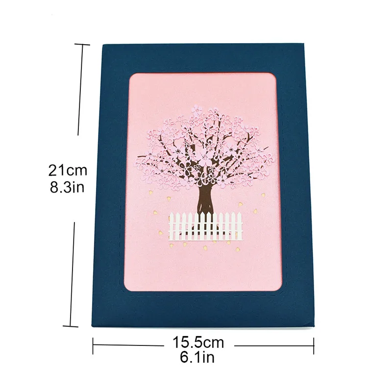 Вишневое дерево 3D всплывающие карты с конвертом стикер и цветок Лазерная резка приглашения свадебные поздравительные открытки День Святого Валентина Свадебный душ