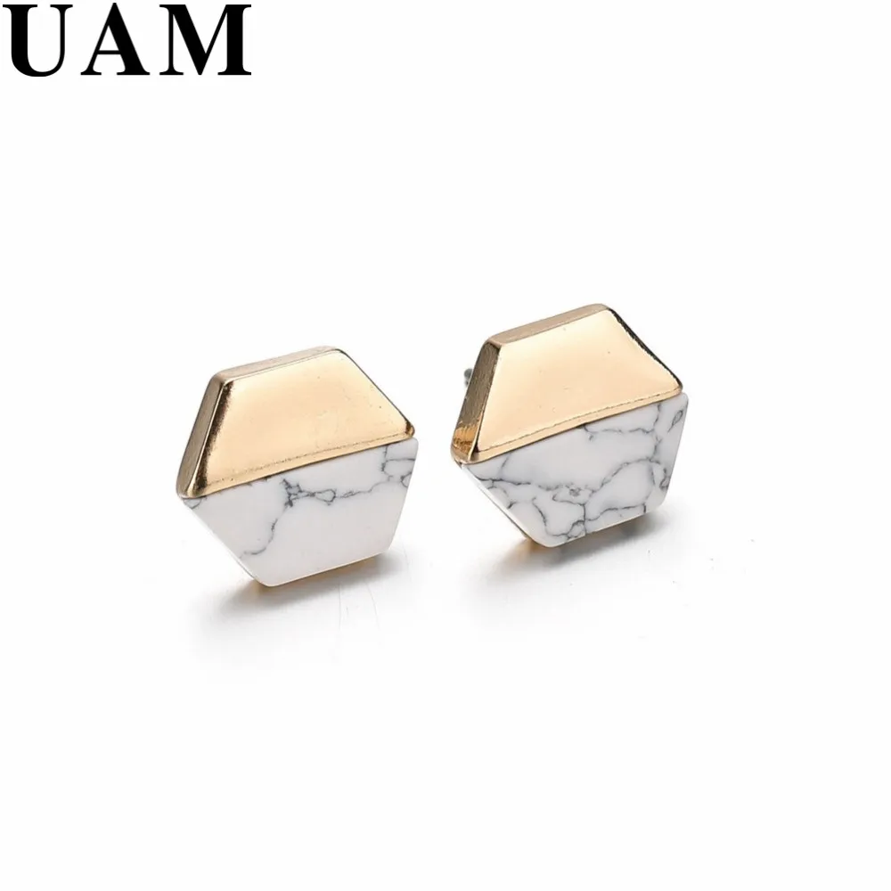 Tiny Round Square Triangle Marble Stone Stud Earrings Black White Geometric Statement Pendientes For Women Minimalist Jewelry
