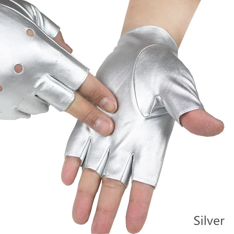 Длинные перчатки с полупальцами для мужчин из искусственной кожи для мотоцикла, перчатки без пальцев, военные тактические перчатки для мужчин и женщин Guantes - Цвет: Silver