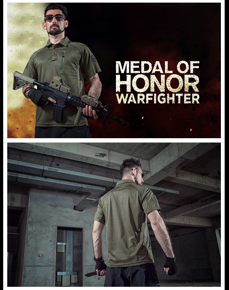 Rápida dos Homens de Combate do Exército Camisas de Carga ao ar Livre de Secagem Militar Tático Camisetas Respirável Lapela Collar Estiramento Casual 24 Esporte e Lazer