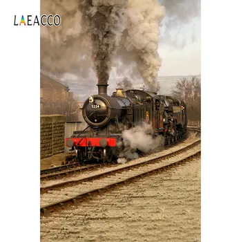 

Laeacco Old Historic Steam Train Engine Powered Approaching Pattern Scenic Photography Backdrops Photo Background Photo Studio