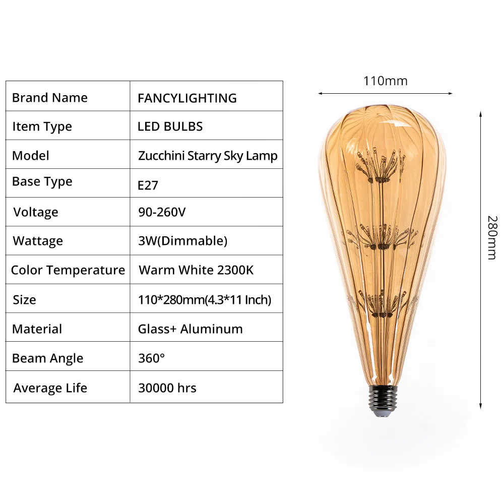 Светодиодная лампа E27 цукини звездное небо Светодиодная лампа 110V 220V затемнения светодионая лампа для подарка дома/мебель для гостиной/мебель для спальни декора 3W лампа светодиодная