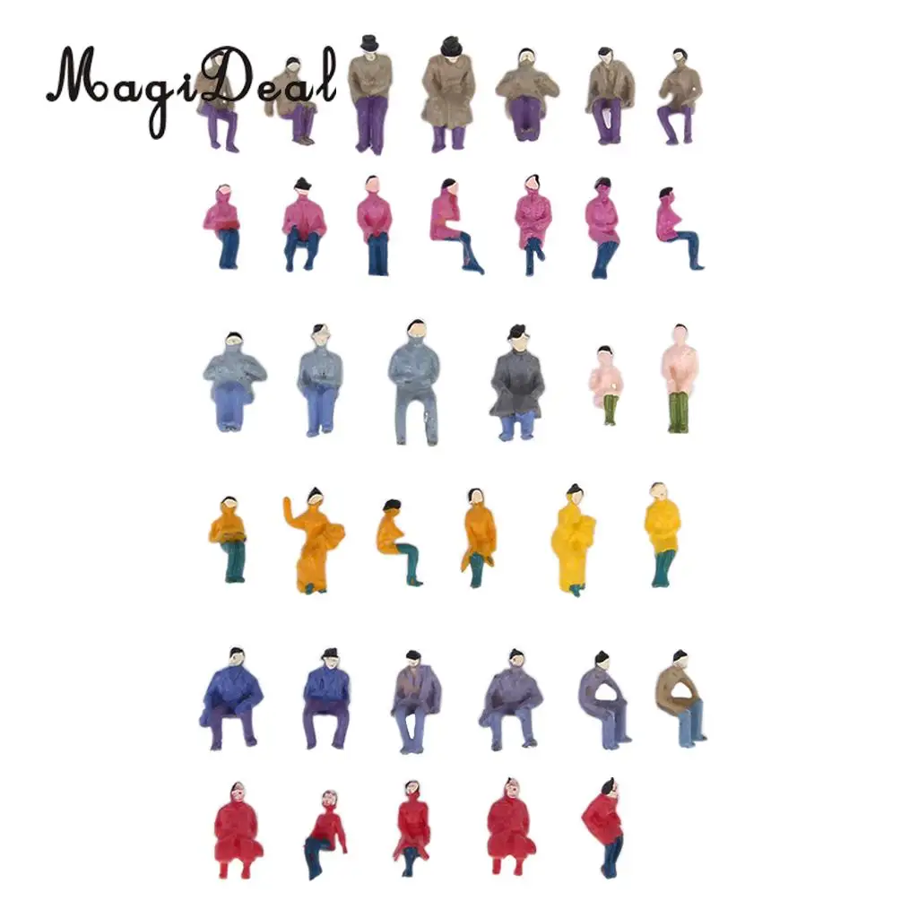50Pcs/Pack Painted Model Train Seated People Passengers Figures for Station Platform Street Park Scenry Layout 1:87 HO Scale