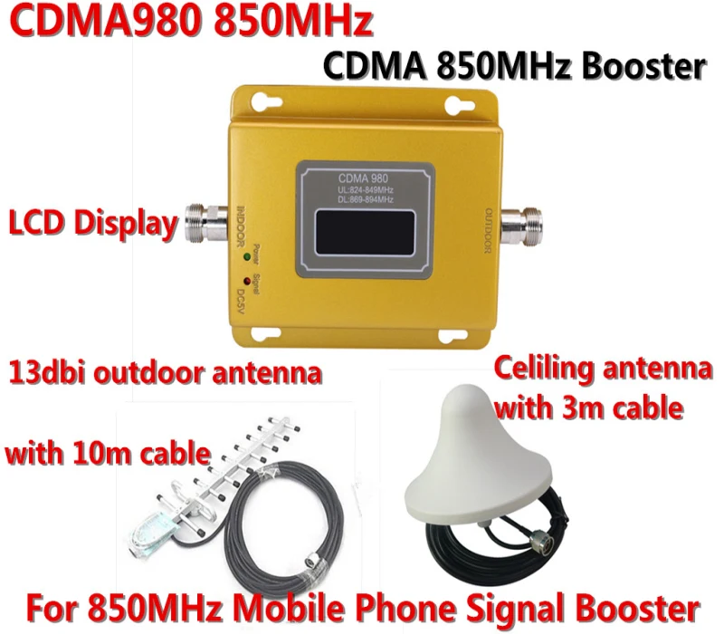 

Cellular Signal Repeater 3G CDMA 850mhz Mobile Signal Amplifier 70dB GSM 850 Cell Phone Booster Full Kit with Antenna + cables