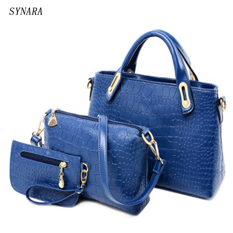 

women handbags leather handbag women messenger bags ladies Alligator Pattern designs bag bags Handbag+Messenger Bag+Purse 3 Sets