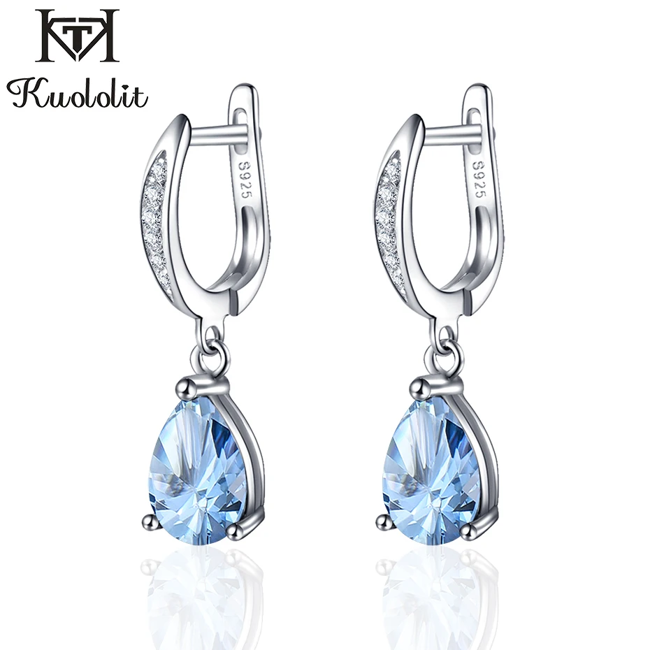 

Kuololit Pure 925 Sterling Silver Clip Earrings For Women 3.3ct Natural Blue Topaz Gemstone Jewelry Wedding Party Christmas Gift