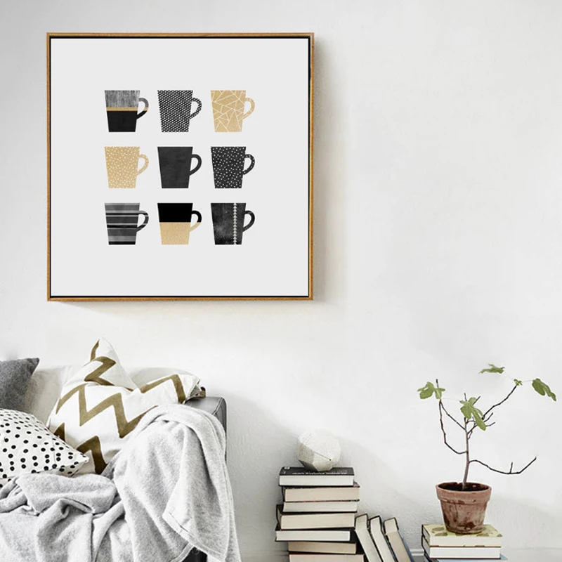 

Abstract Gold Black Dots Cups Canvas Painting Minimalis Nordic Poster Art Print Wall Picture for Living Room Home Decor No Frame
