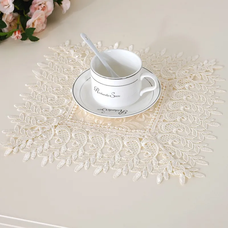 

European Water Soluble Lace Pad Fabric Coaster Square Dining Table Bowl Coffee Mat Modern Minimalist Placemat Christmas Wedding