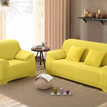 

Yellow Sofa Cover Tight All-inclusive L-Slipcover Stretch Fabric Elastic Sofa Towel Single/Two/Three/Four-seater 16 Colors