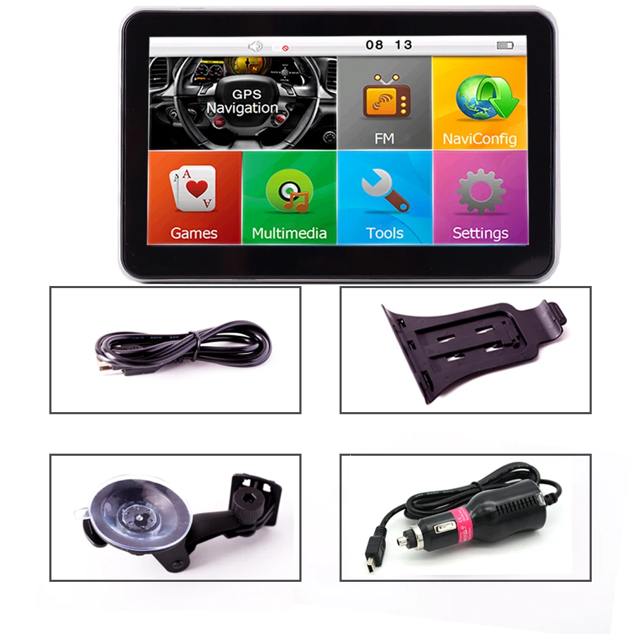  7``Car Truck GPS Navigation WINCE6.0 FM Bluetooth av-in 8GB/256MB 800MHZ IPS FHD Navigator Map Euro