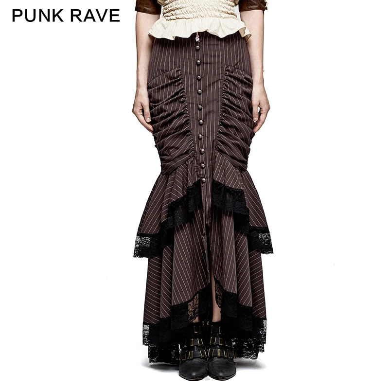 PUNK RAVE Steampunk Klassieke Prachtige Rok Victoriaanse Koffie full-rokken Vrouwen Lace Sexy Avond Party Hip Shirts PUNK RAVE Steampunk Klassieke Prachtige Rok Victoriaanse Koffie full-rokken Vrouwen Lace Sexy Avond Party Hip Shirts