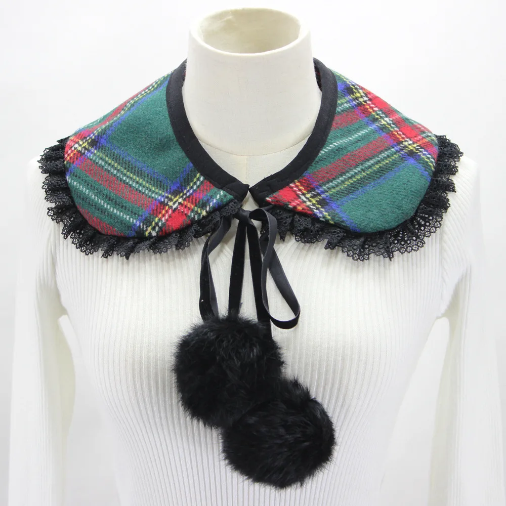 Новый Манишка под свитер кружевной воротник-Имитация Модная рубашка элегантный ворс бисером высоким воротником поддельные шотландский