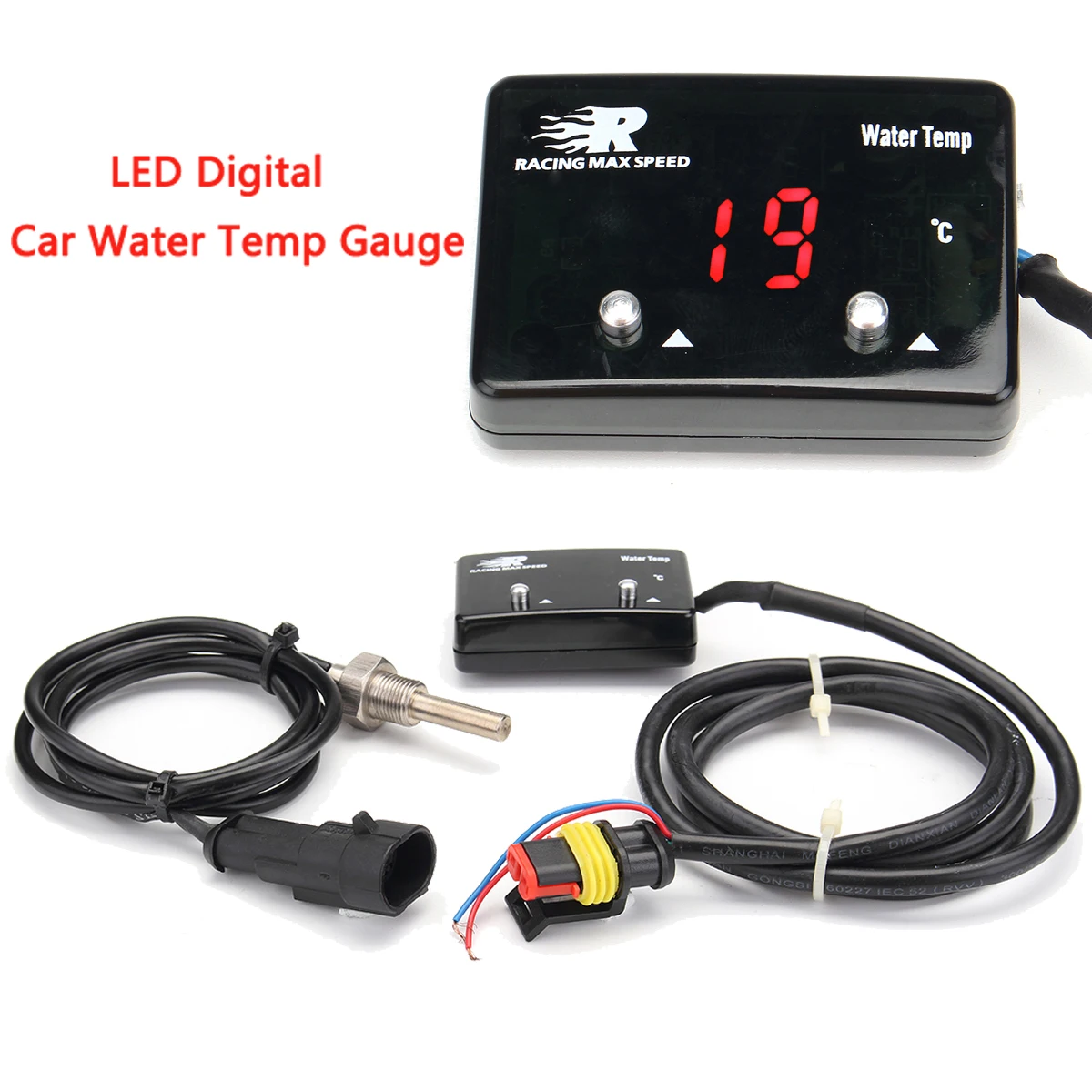 

Car Water Temp Gauges Red LED Digital Display DC12V Plastic+Metal Mini Water Temperature Temp Gauge Meter Sensor Universal