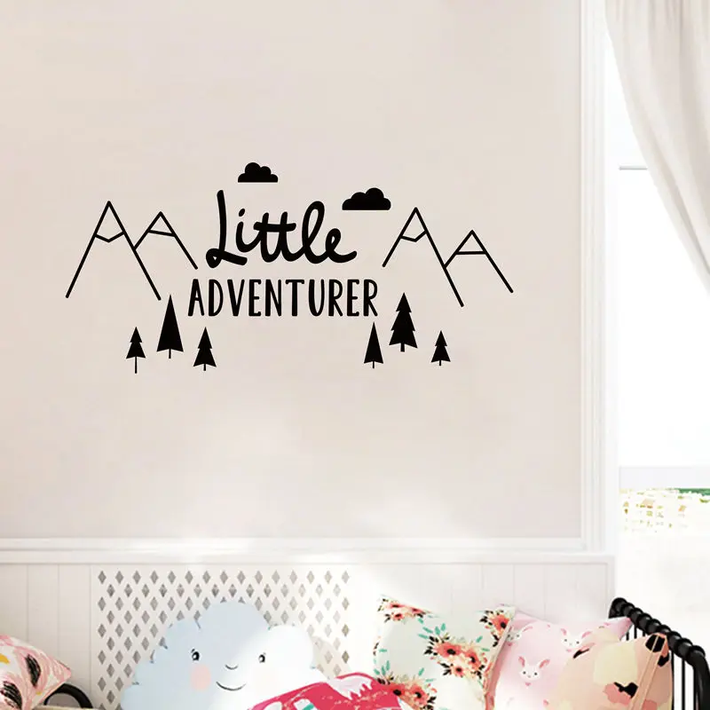 

Little Adventurer Quotes Wall Decal Sticker Mountain Tree Pattern For Kids Room Nursery Vinyl Wallpaper Home Decoration