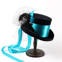 13,5 см ручная работа 4 размера черная шерсть для женщин стимпанк Fedora Шляпа Для Леди сетки традиционные Beaver вечерние шляпы для свадьбы