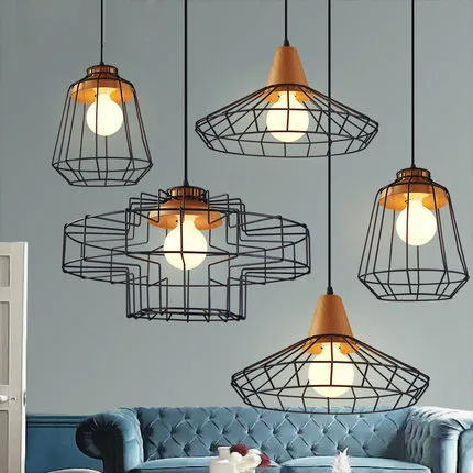 

Vintage Iron Pendant Light Loft Retro Droplight Bar Cafe Bedroom Restaurant Metal Cage Ith Led Bulb Hanging Lamp Ac110v/220v E27