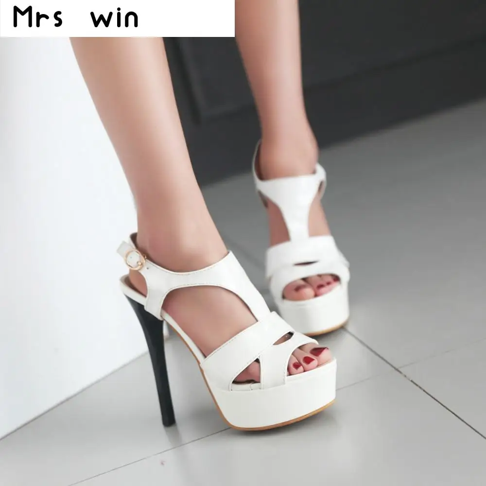 

Plus size 34-43 New 2016 Summer Women Sandals Fashion thin High Heels Party Shoes T-Strap Rome Style Ladies wedding Shoes