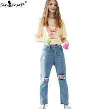 Летние рваные джинсы в стиле кэжуал, хлопковые мягкие свободные джинсы, джинсы с 9 точками, новинка,, горячая Распродажа, брендовые синие джинсы для женщин, XL