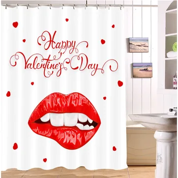 

LB 72'' Red Lipstick White Shower Curtains Valentine's Day Bathroom Curtain Waterproof Polyester Fabric for Girl Bathtub Decor