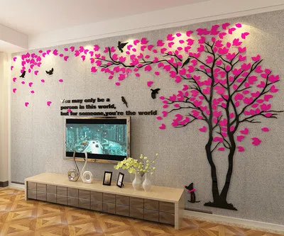 1 шт. креативная текстура 3D акриловое дерево ТВ установка Наклейка на стену гостиная деревья для стен наклейки тепло домашний декор наклейка на стену - Цвет: Left rose