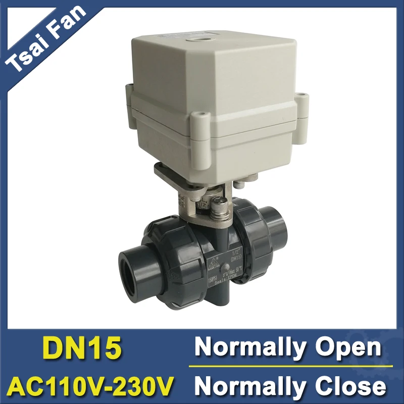 DN15 ПВХ нормально закрытый/нормальный открыть клапан TF15-P2-C BSP/NPT 1/2 ''AC110V-230V 10NM On/Off 15 сек Metal Шестерни