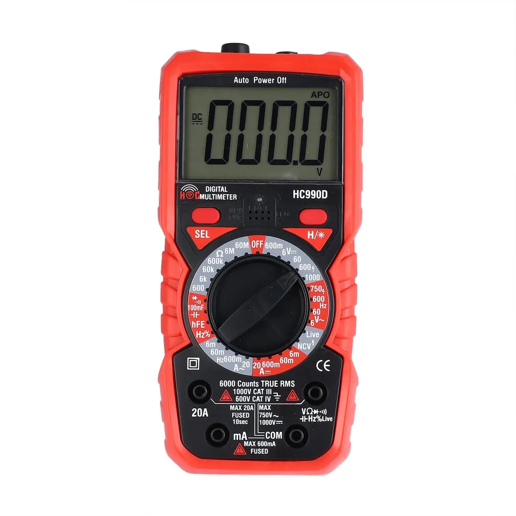 

HC990D 6000 Counts Digital Multimeter with True RMS AC/DC Voltage Resistance Capacitance Frequency Temperature NCV Tester Sale