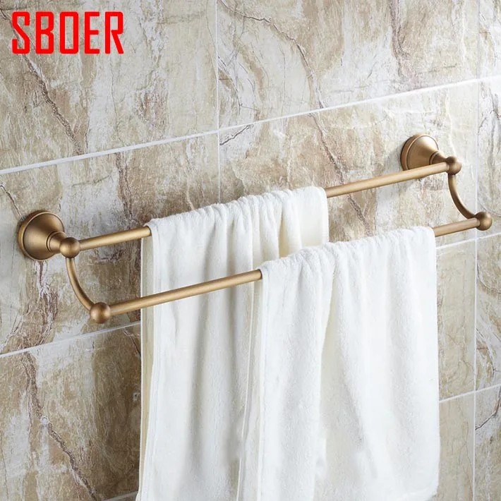 

Bathroom Accessories Elegance Wall Mounted Double Towel Bar Antique Brass Towel Rack towel rail Bathroom hardware in wall